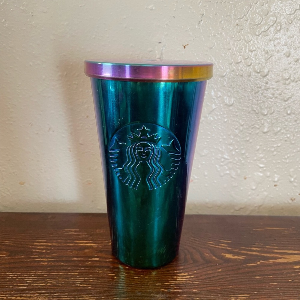 Starbucks 2016 rainbow iridescent oil slick purple teal 16 oz smooth tumbler cup